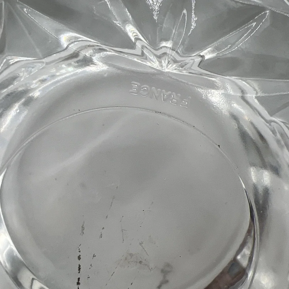Vintage Heavy France Crystal Candle Holder Votive‎ Diamond Octagon Trinket Dish